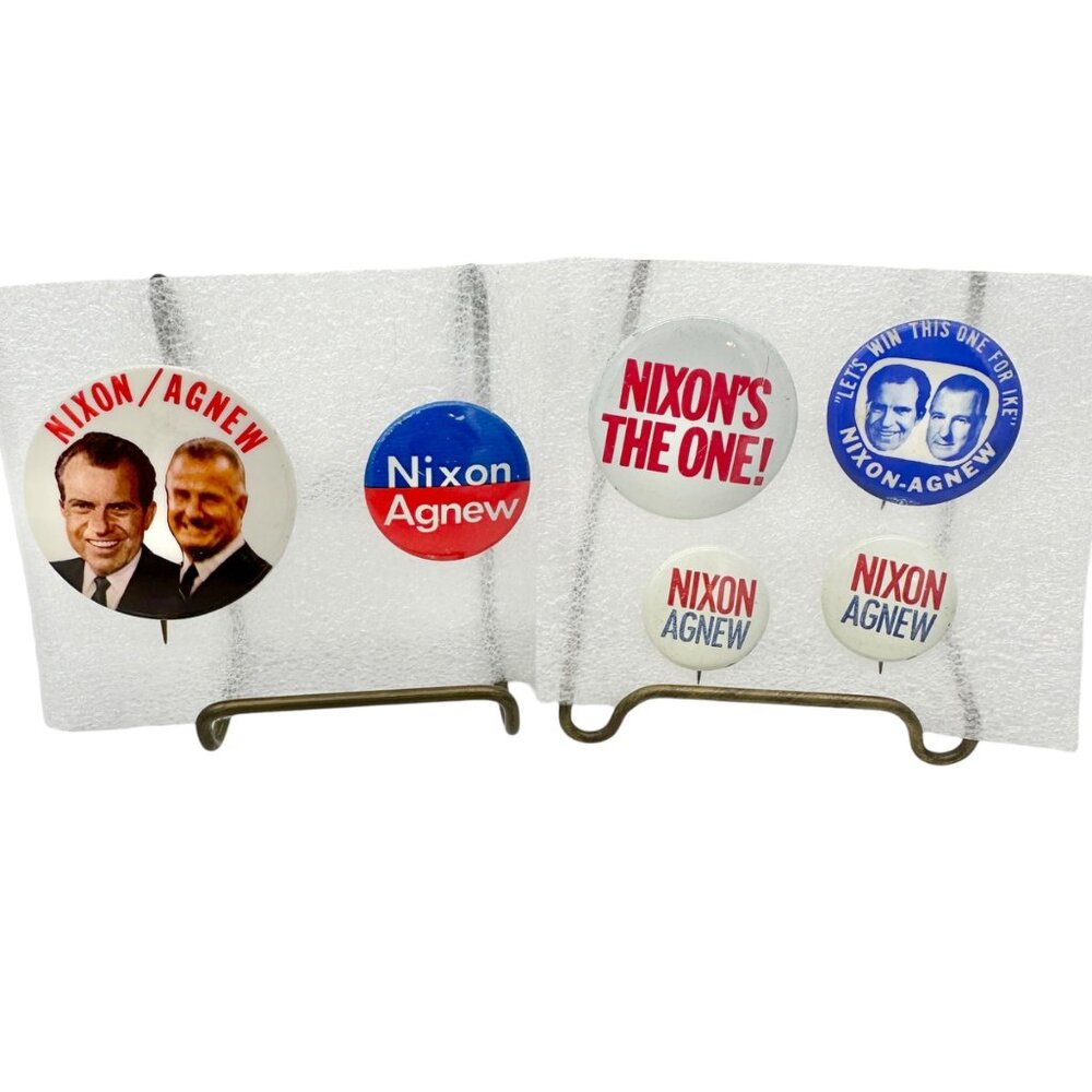 Vintage Nixon Agnew Political Campaign Pins Metal Buttons Set Of 6